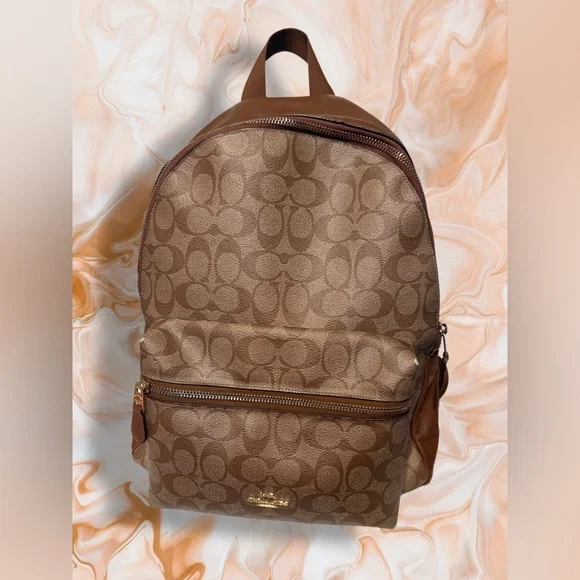 Coach Charlie Brown and Tan Signature Medium Backpack - Picture 1 of 7